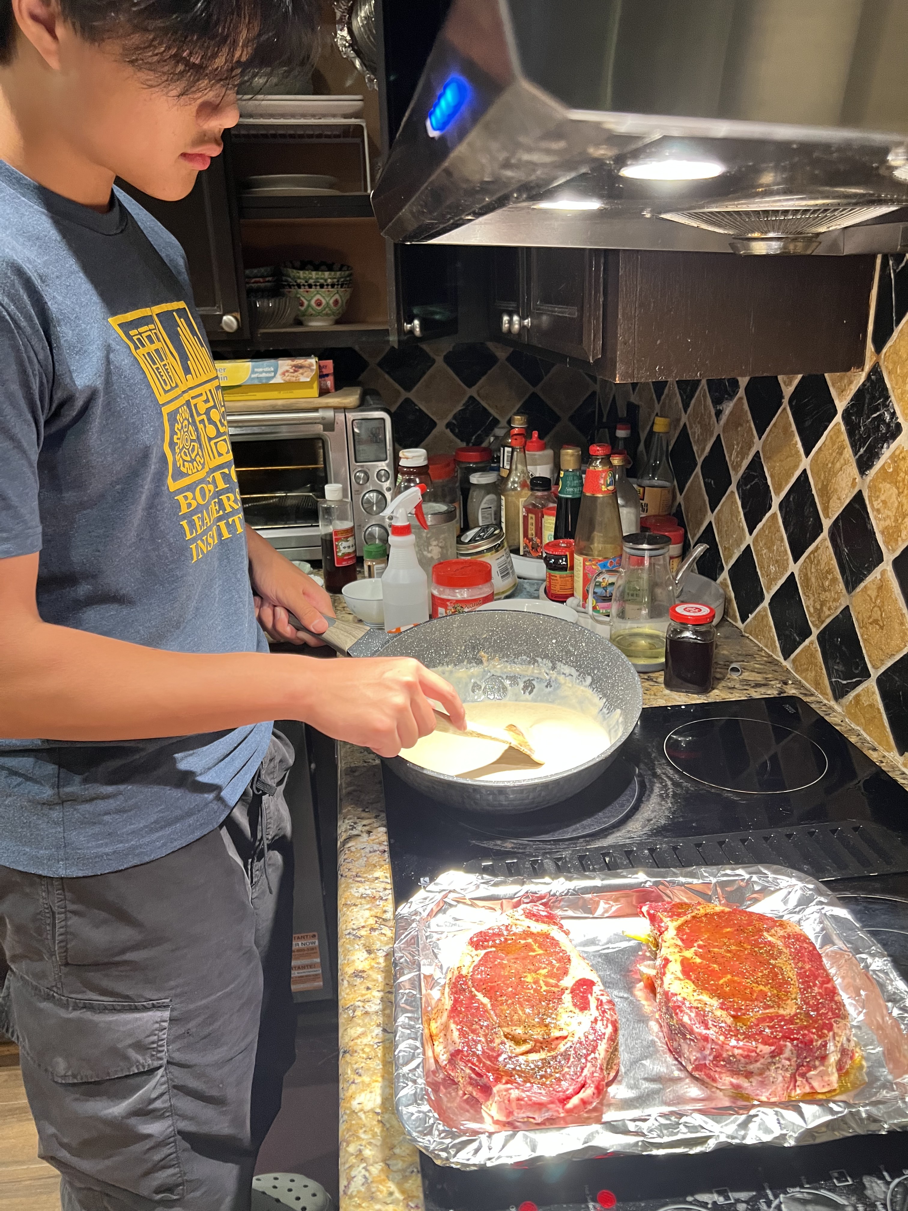 Sauce while the steaks rest