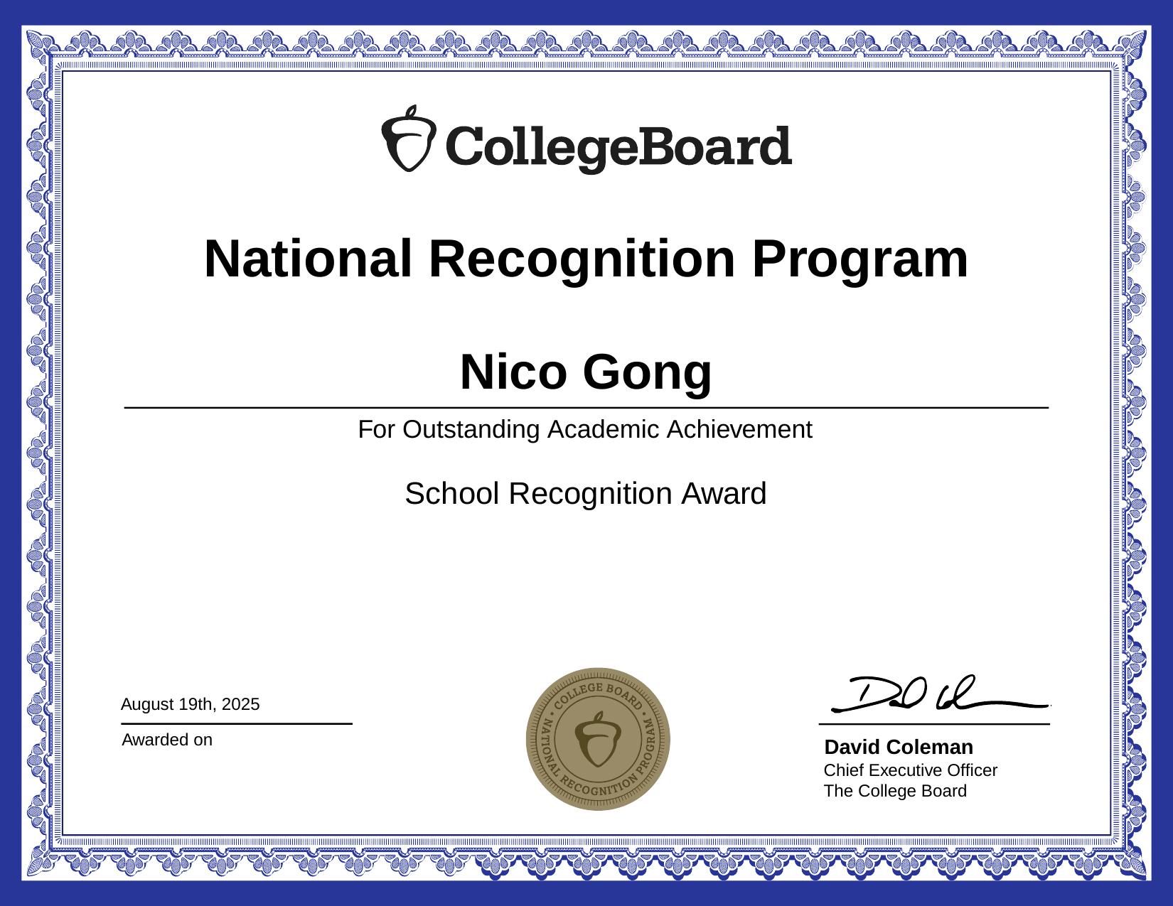 National Recognition Program — School Recognition Award