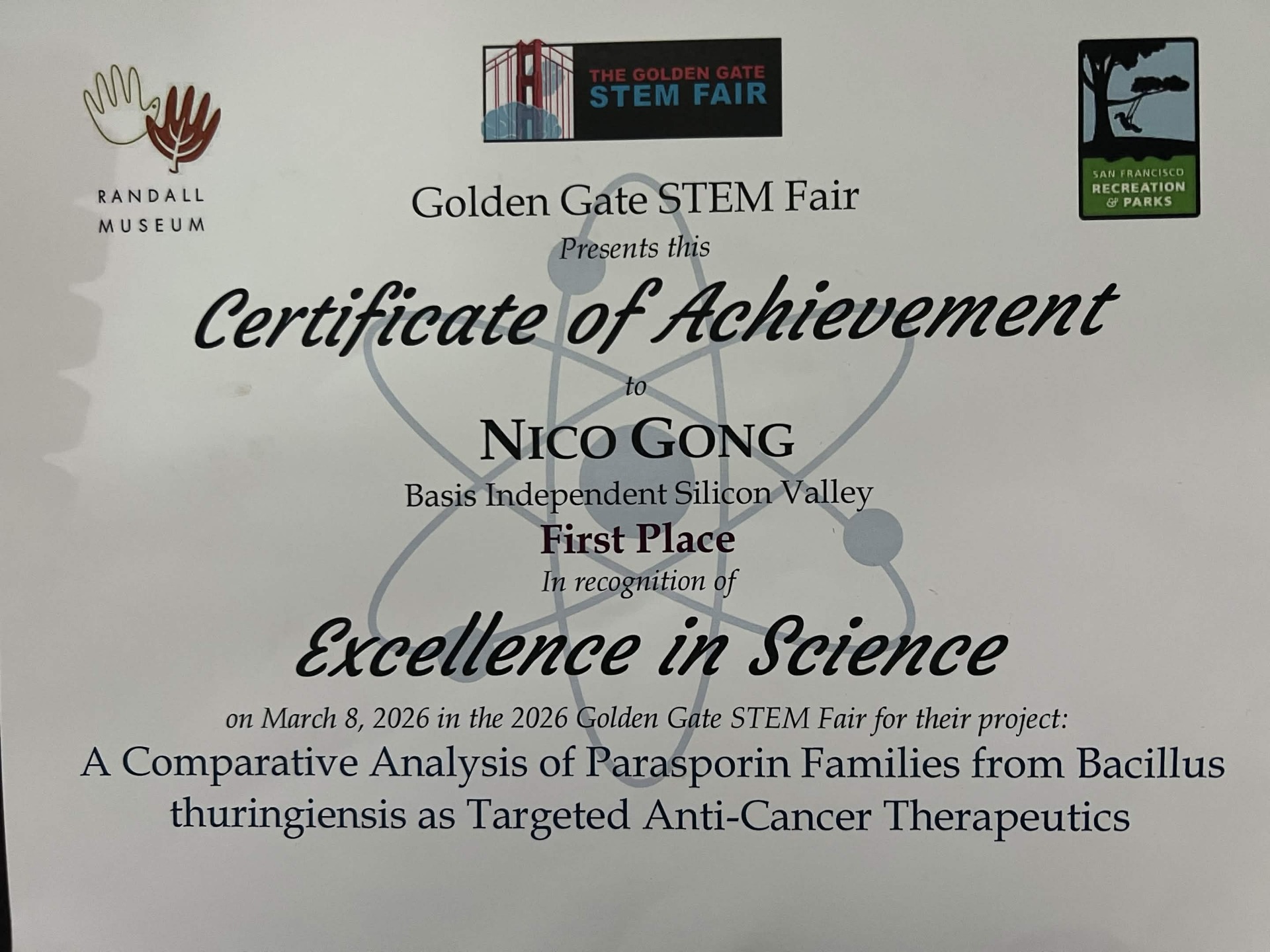 Golden Gate STEM Fair — First Place