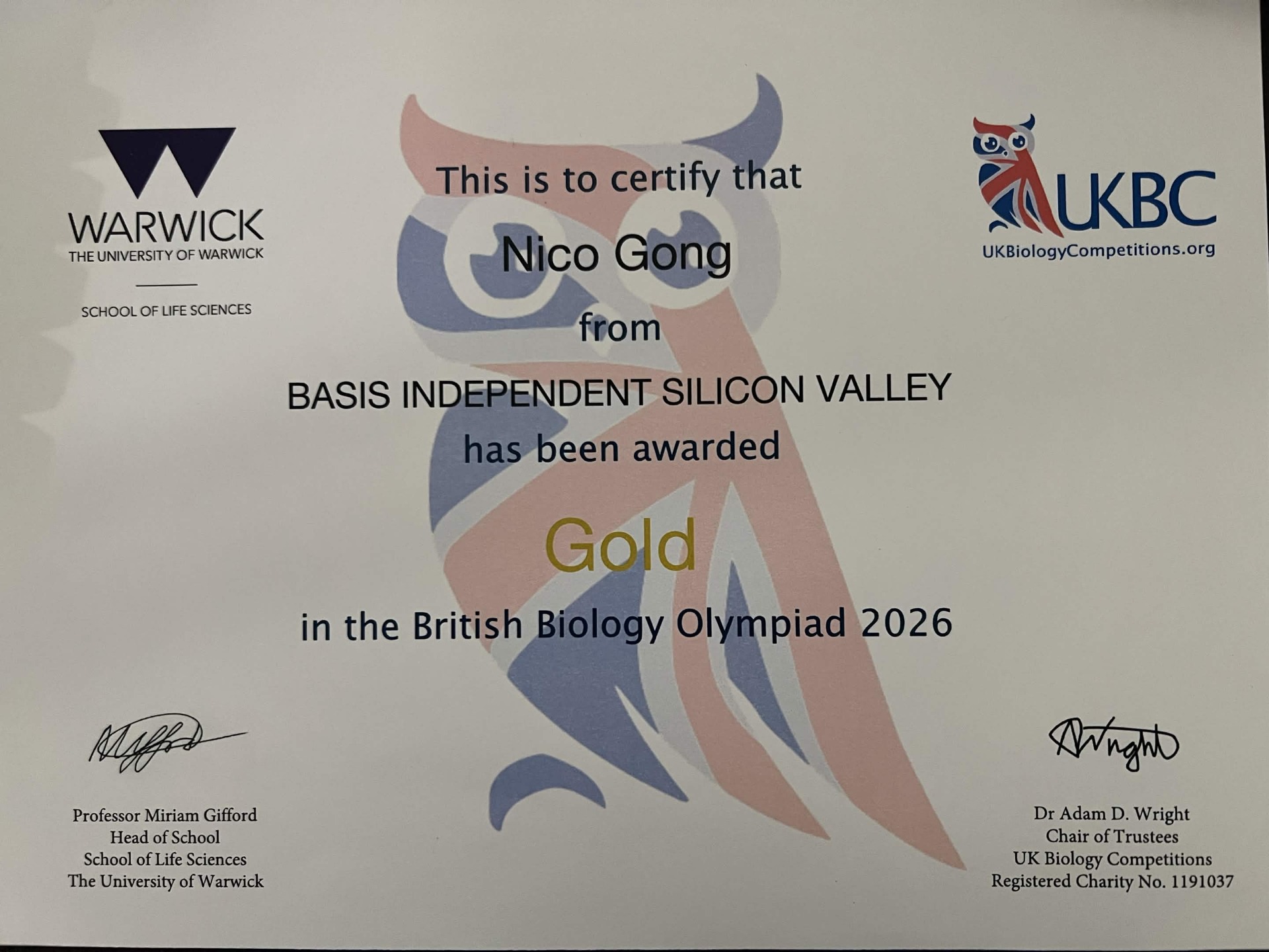 British Biology Olympiad — Gold