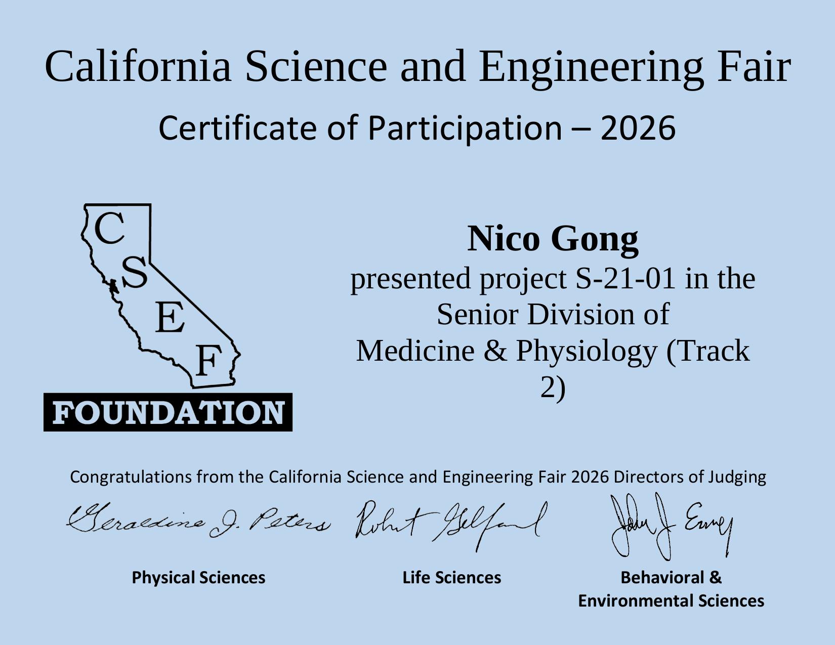 Golden Gate STEM Fair — First Place
