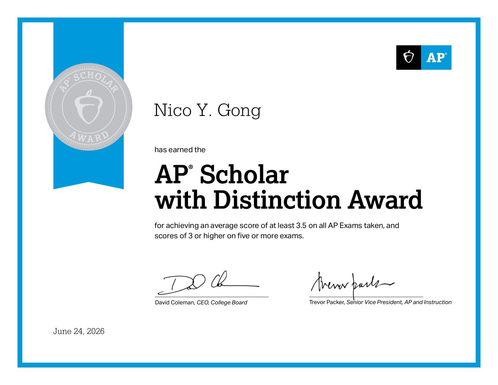 AP Scholar with Distinction
